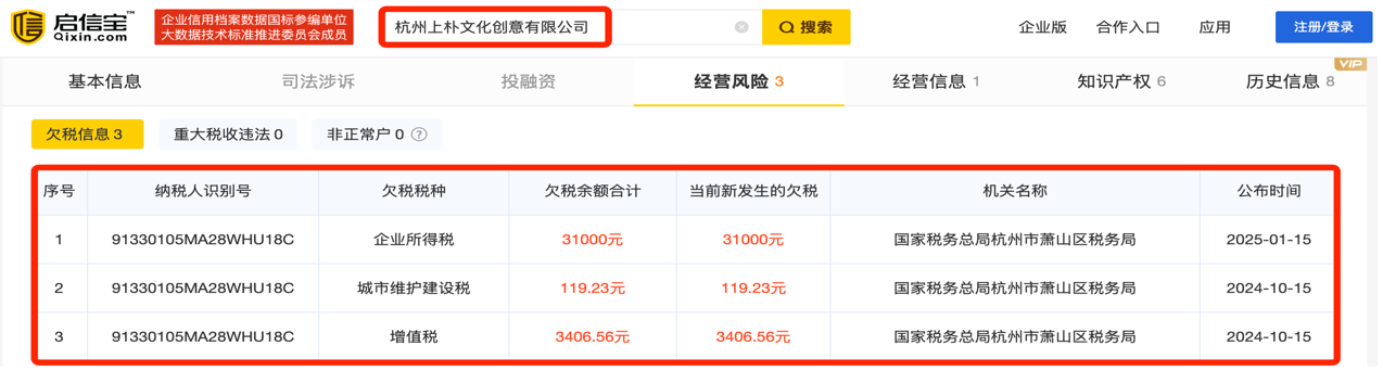 杭州上朴文化创意有限公司欠税多少情况.png