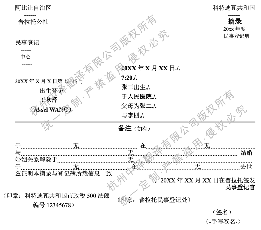 科特迪瓦出生证明翻译模板.png
