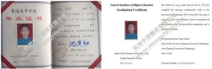 中译杭州翻译公司证件翻译部浙江工业大学毕业证书翻译件模板.jpg