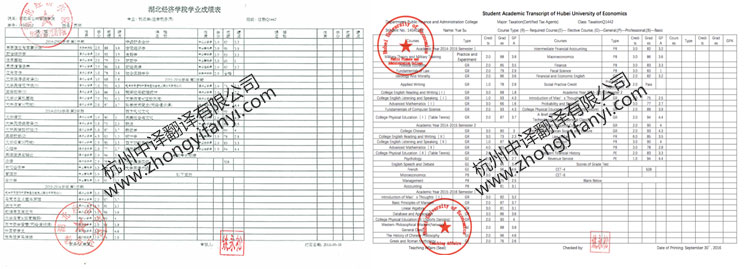 湖北经济学院成绩单出国留学公证认证翻译件模板.jpg