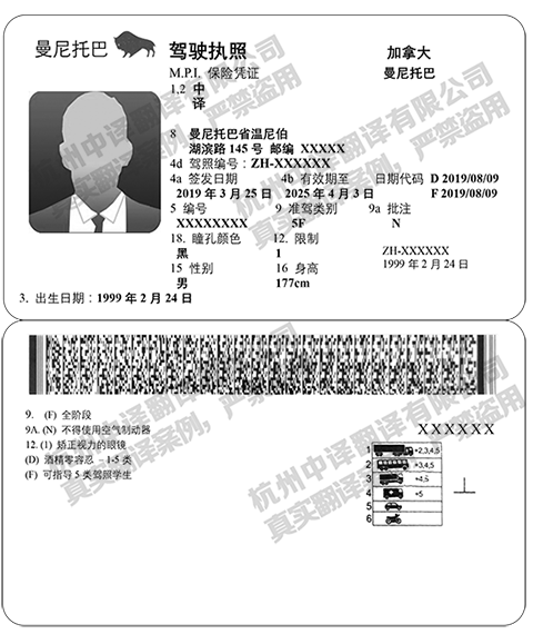 加拿大曼尼托巴省驾照翻译件模板