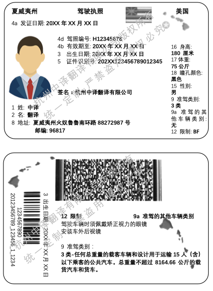 美国夏威夷驾照翻译,杭州美国驾照翻译公司.png