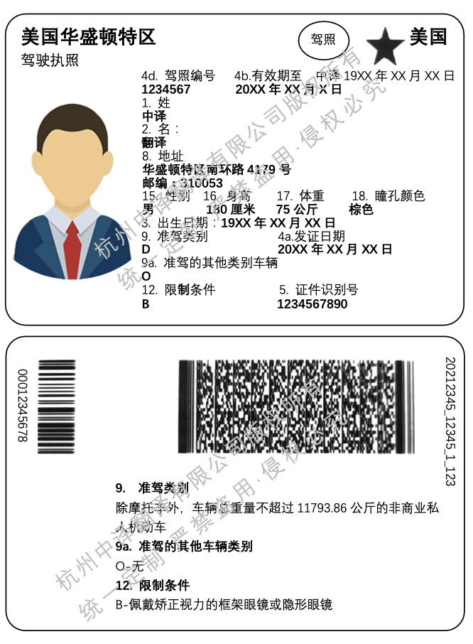 美国华盛顿特区驾照翻译模板.png