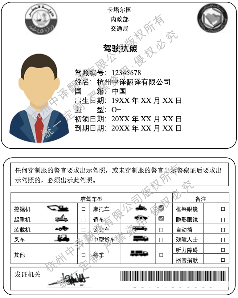 卡塔尔驾照翻译成中文盖章模板.png