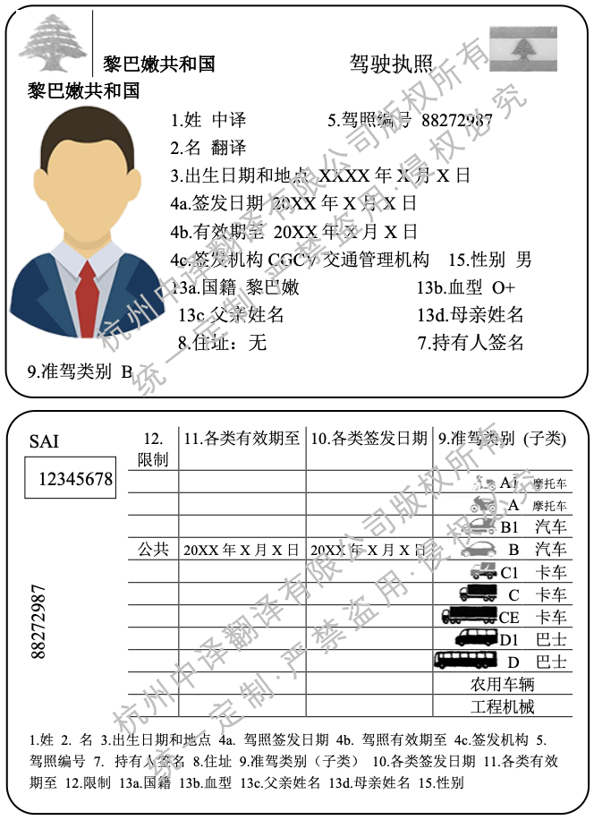 黎巴嫩驾照翻译模板.png 黎巴嫩驾照翻译模板.png